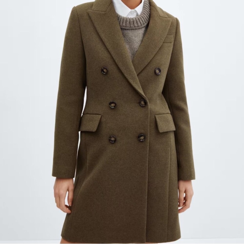 Mango Khaki Double-Breasted Pea Coat